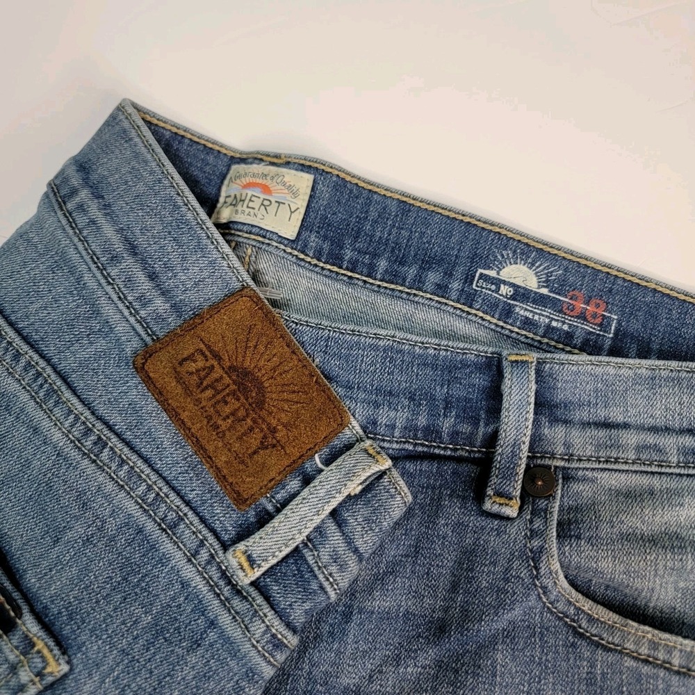 Faherty Jeans Mens 38x26 Lightwash Blue Stretch Denim Pants Straight Indiago Dye